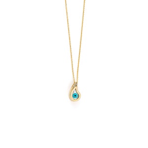 9K Gold Evil Eye Necklace with Zircon, Drop Crystal Necklace, Solid Gold Eye Jewelry, Protection Necklace, Layering Necklace, Gift for Her