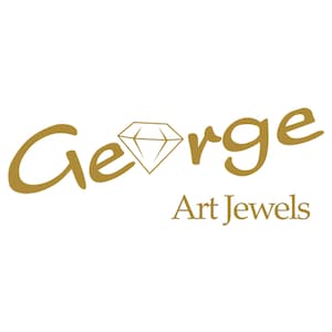 Op de afbeelding: Gouden logo voor George Art Jewels met een gestileerde diamant.