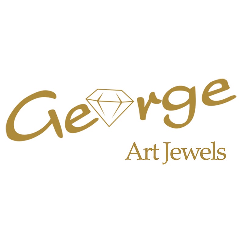 Op de afbeelding: Gouden logo voor George Art Jewels met een gestileerde diamant.