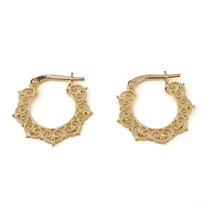 14k Gold Lace Hoop Earrings, Gold Hoops, Anniversary Gifts, Wedding Earrings
