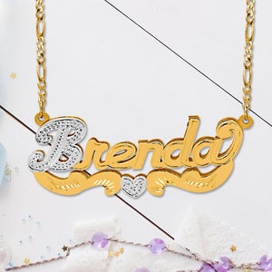 Double Name Plate| Personalized Name Plate | DIamond Cut | Rhodium Necklace | Name Plate Necklace | Free Shipping |