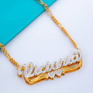 Personalized Name Necklace | Name Plate | Double Heart | Rhodium | Gift Idea | Free Shipping |
