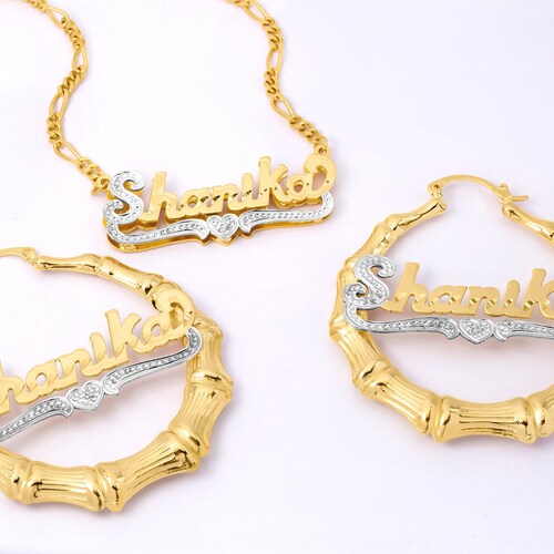 Double Name Plate Necklace and Earring 