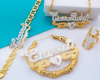 Name Set| Jewelry Set| Bamboo Earrings|Name Earrings|Name Necklace|Name Ring | Name Bracelet |Bling Bling|Free Shipping |