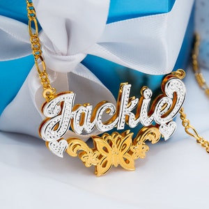 Name Necklace | Double Name Plate | Name Plate | Nameplate Necklace | Custom Nameplate | Free Shipping