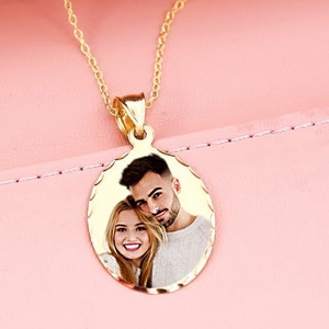 Portrait Pendant Diamond Cut Color Photo Pendant Photo Pendant Meaningful Jewelry Gift Idea Gold Plated