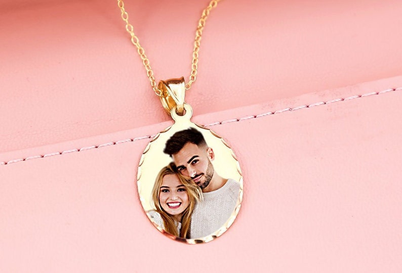 Portrait Pendant Diamond Cut Color Photo Pendant Photo Pendant Meaningful Jewelry Gift Idea Gold Plated