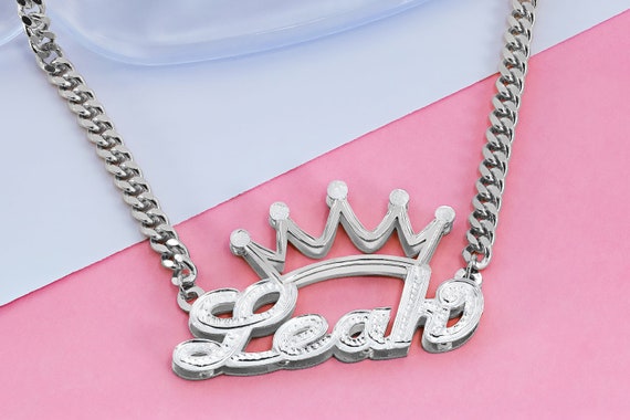 Nameplate Necklace Name With Crown Necklace Name Necklace Double