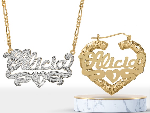 Double Name Plate Necklace and Earring 