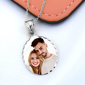 Portrait Pendant Diamond Cut Color Photo Pendant Photo Pendant Meaningful Jewelry Gift Idea Silver Plated