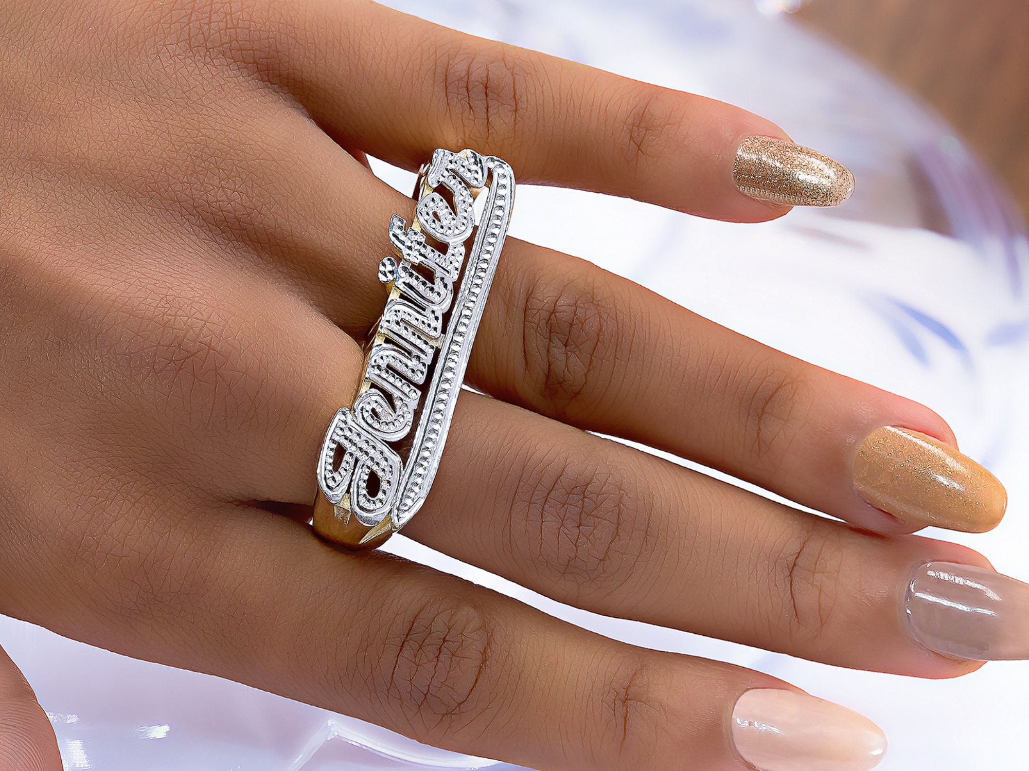 Nameplate rings hotsell two finger