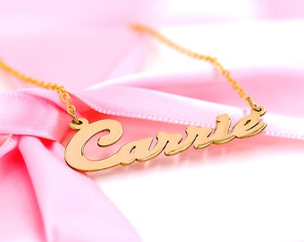 Carrie Necklace | Script Name Necklace | Script Necklace | Name Plate | Celebrity Necklace | Free Shipping |