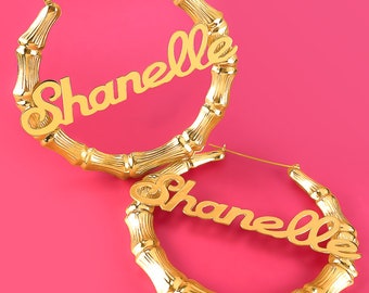 Bamboo Earrings | Name Earrings | Celebrity Earrings | Bamboo Style | Big Hoop Earrings | Classic Hoops | Free Shipping |