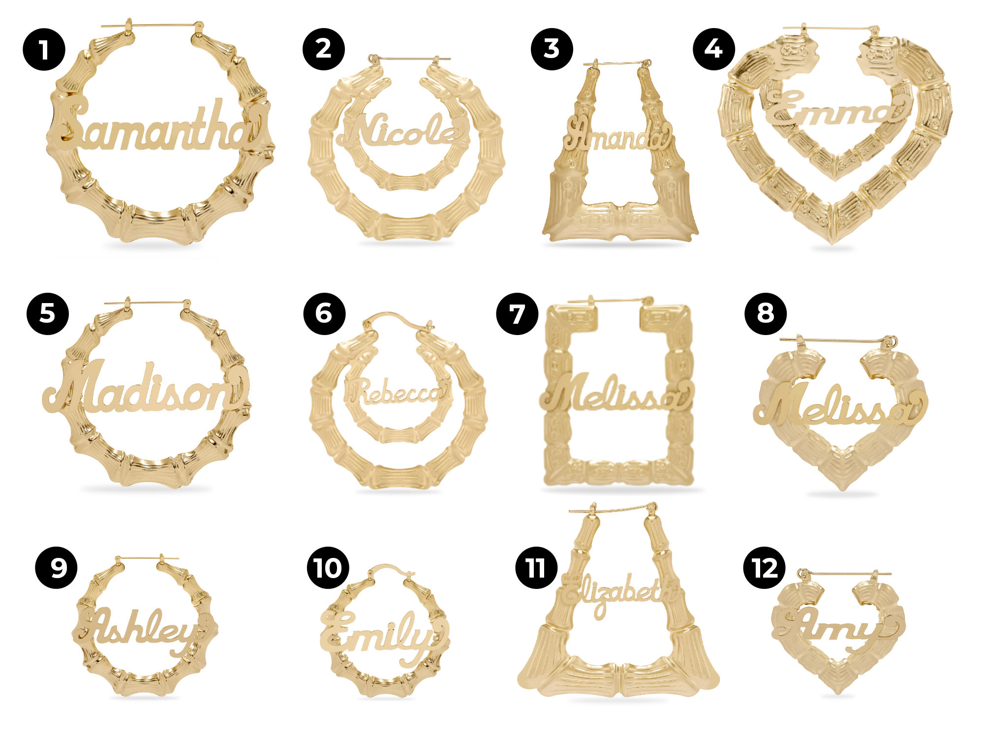 Name Earrings, Bamboo Earrings, Personalized Name Earrings, Square, Heart and Round Shape Bamboo Earrings