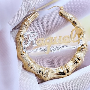 2&quot; Name Bamboo Earrings | Bamboo Earrings | Name Earrings |Bamboo Style|Big Hoop Earrings| Classic Hoops| Free Shipping |