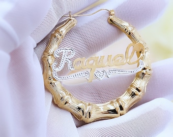 2&quot; Name Bamboo Earrings | Bamboo Earrings | Name Earrings |Bamboo Style|Big Hoop Earrings| Classic Hoops| Free Shipping |