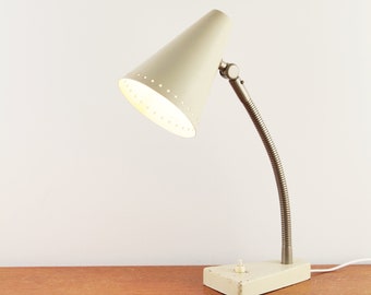 Mid-century modern white Hala table lamp with star pattern perforations - Dutch design - ca. 1950s