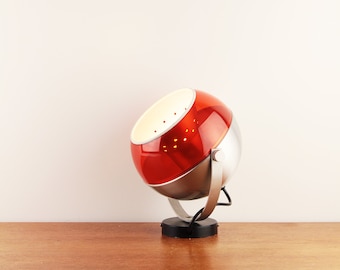 Vintage Dijkstra scone / wall light with bright orange acrylic sphere & brushed aluminium - Dutch design - ca. 1970s