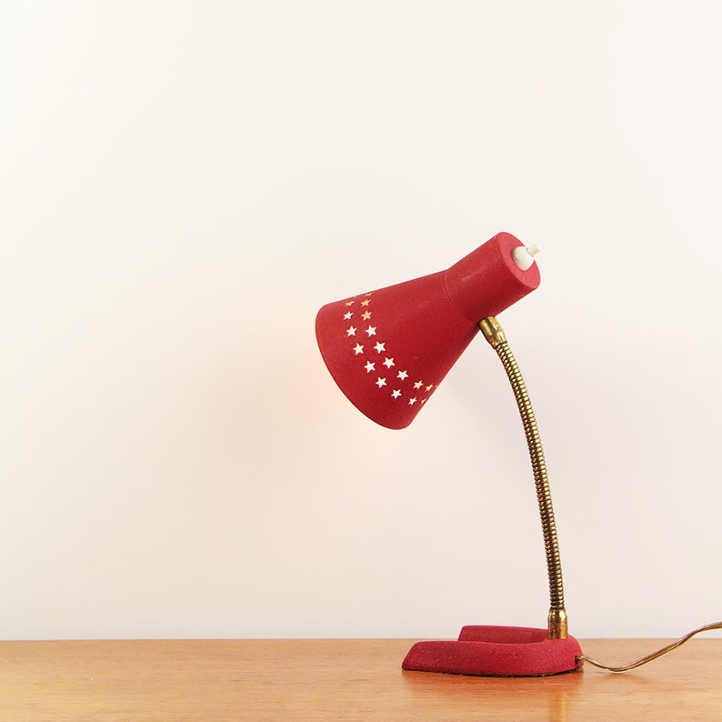 Vintage French vintage red table lamp Mid-century modern Boris Lacroix style ca. 1950s image 2