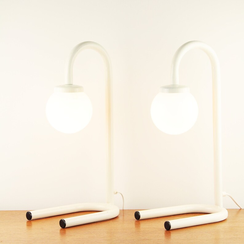 Awesome Set Of 80s Vintage Table Lamps With Tubular Base Made By Woja Dutch Design Ca 1980s