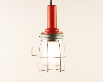 Vintage pendant light / cage lamp with glass shade - Industrial design - ca. 1970s