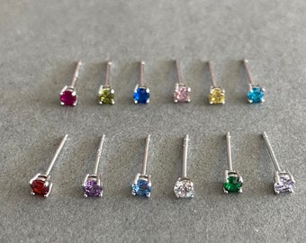Pendientes de plata con piedra natal de 3 mm - Plata de ley