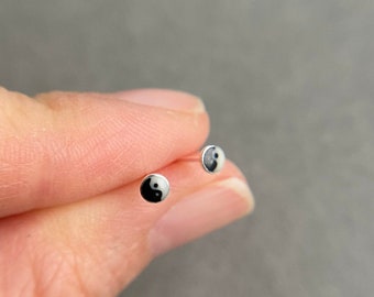 Silver Tiny Yin and Yang 3mm Stud Earrings - Sterling Silver [ESV1045]