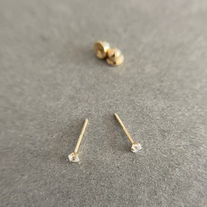 SCREW Back /14K Solid Gold Tiny Clear CZ Stud Earrings 2mm 3mm 4mm Type A - 14K Solid Gold