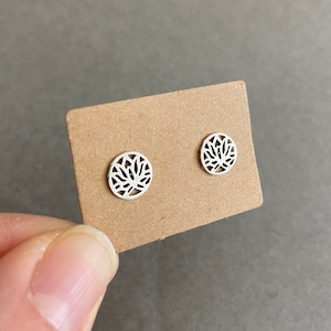 Silver Lotus Flower Stud Earrings - Sterling Silver [ESV1025]