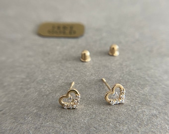 ◆STONEHENgE◆ 14K Heart Cubic Earrings SA24D36T Heart Stone Stud Earrings,heart Shape Clear Cubic Zirconia