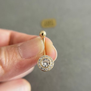 14K Solid Gold/ CZ Belly Button Rings, Navel Piercing,Belly Barbell, Belly Button Jewelry, Belly Piercing - 14K Solid Gold