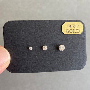 14K Solid Gold/Tro Set Tiny CZ Stud Earrings 1.5mm 2mm,3mm,4mm - 14K Solid Gold