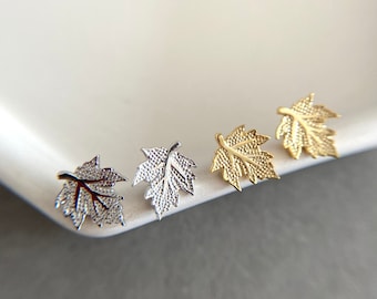 Silver Canada Maple Leaf Stud Earrings, Autumn Leaf Stud Earrings - Sterling Silver