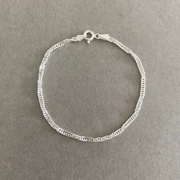 Sterling Silver Singapore Chain Bracelet - Sterling Silver