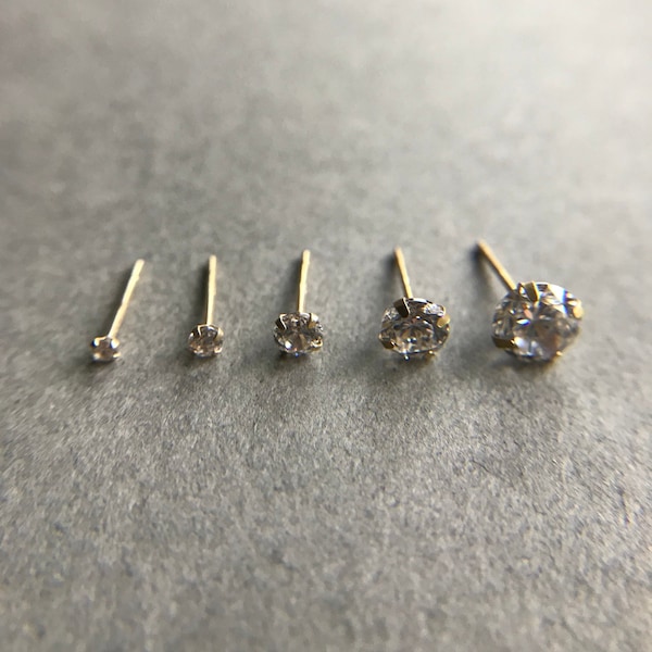 One Single Stud/ 14K Solid Gold Type A Tiny Clear CZ Stud Earrings 1.5mm 2mm 3mm 4mm 5mm- 14K Solid Gold