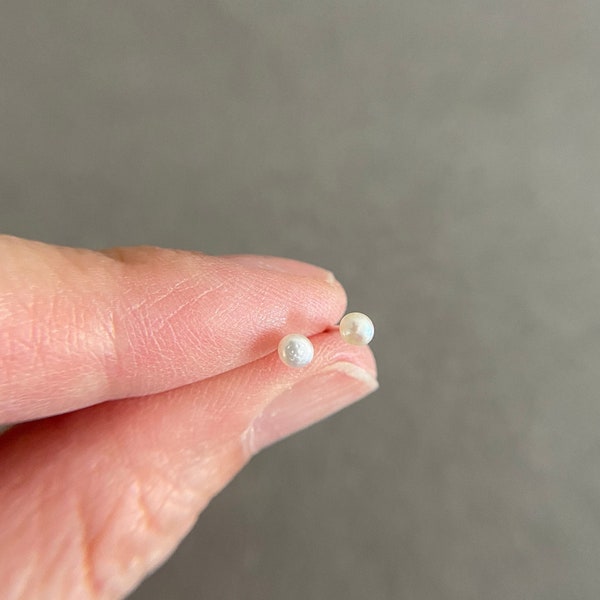 Tiny Natural Freshwater Pearl Stud Earrings -Sterling Silver