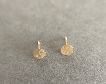 SCREW BACK/14K Solid Gold Tiny Ying and Yang Stud Earrings- 14K Solid Gold