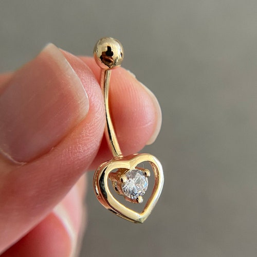14K Solid Gold DOUBLE GEMS belly Button NAVEL Body Etsy