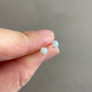 14K Solid Gold Tiny Opal 4mm Stud Earrings - 14K Solid Gold