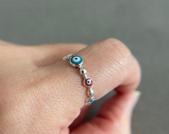 Sterling Silver Evil Eye Ring, Simple Minimalist Ring, Thin Silver Ring - Sterling Silver