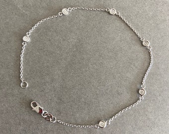 14K Solid White Gold Genuine Diamonds Station Bracelet Minimalist Everyday Bracelet Simple Gift for Her