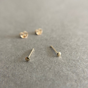 14K Solid Gold Tiny Round Stud Earrings 2.5mm 14K Solid Gold image 1