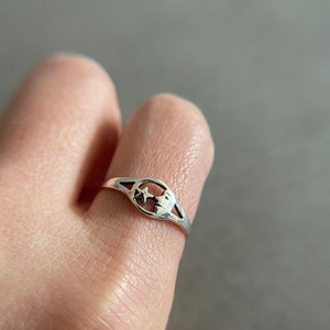 Sterling Silver Moon and Star Ring, Simple Minimalist Ring, Thin Silver Ring - Sterling Silver