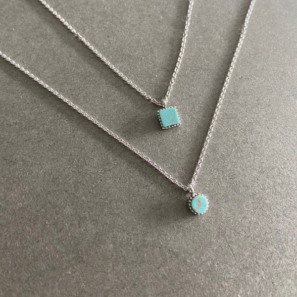 Tiny Mini Turquoise Silver Chain Necklace - Sterling Silver
