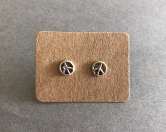 Silver Peace Sign Stud Earrings - Sterling Silver [ESV1008]