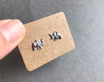 Silver Tiny Elephant Stud Earrings - Sterling Silver [ESV1022]