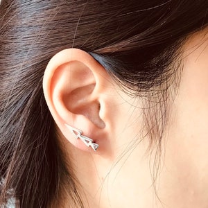 Silver Three Triangle  Ear Climber Ear Crawler - Sterling Silver