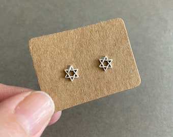 Silver Tiny Star of David Evil Eye Magen David Jewish Star Stud Earrings - Sterling Silver