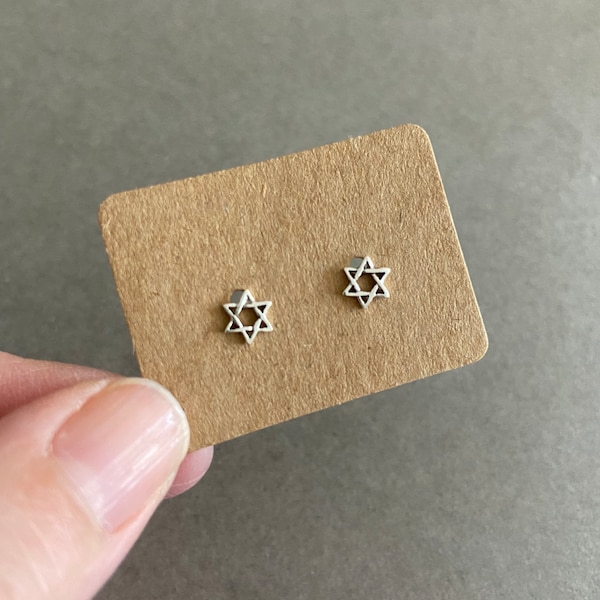 Silver Tiny Star of David Evil Eye Magen David Jewish Star Stud Earrings - Sterling Silver