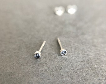 Silver Tiny 2mm Yin and Yang Stud Earrings - Sterling Silver [ESV1030]